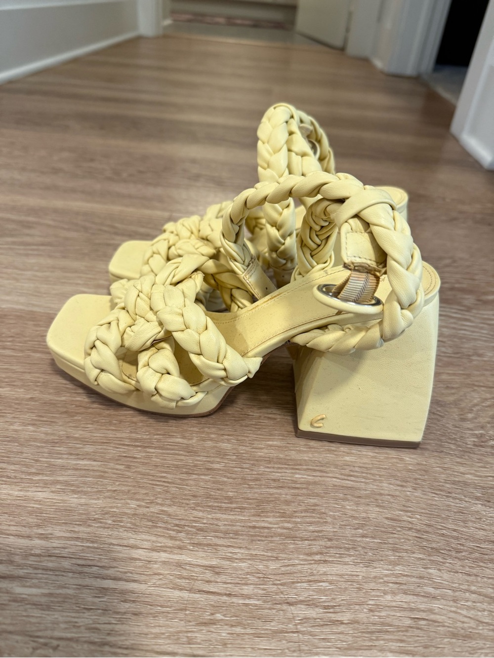Circus by Sam Edelman Braided Slingback Block Heel Sandals in Pale Yellow